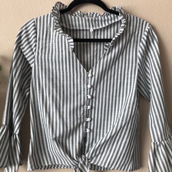 Striped Ruffle Button Top - Picture 2 of 4